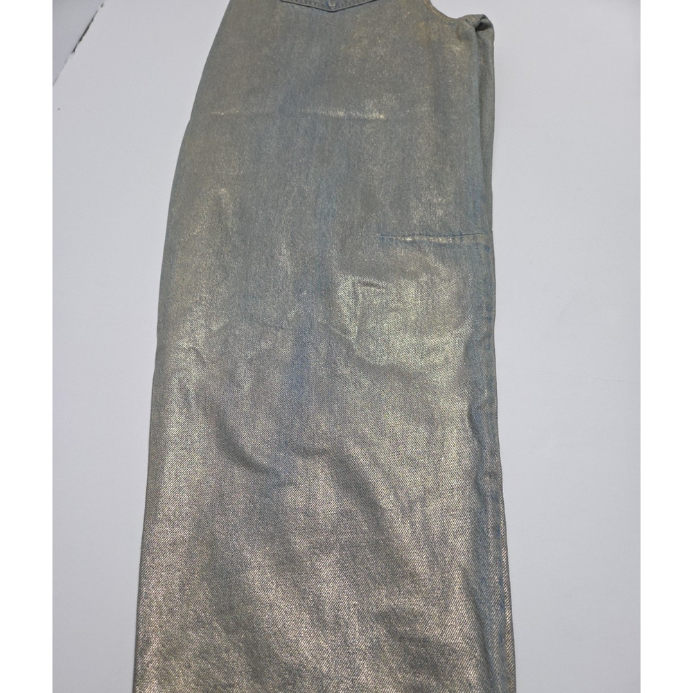 Women's Metallic Gold Barrel Jeans High Rise Curved Leg Button Fly Size 2 New - Picture 4 of 6
